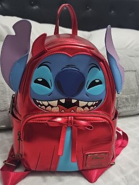 Disney Metallic Red Stitch Mini Backpack with Blue Accents